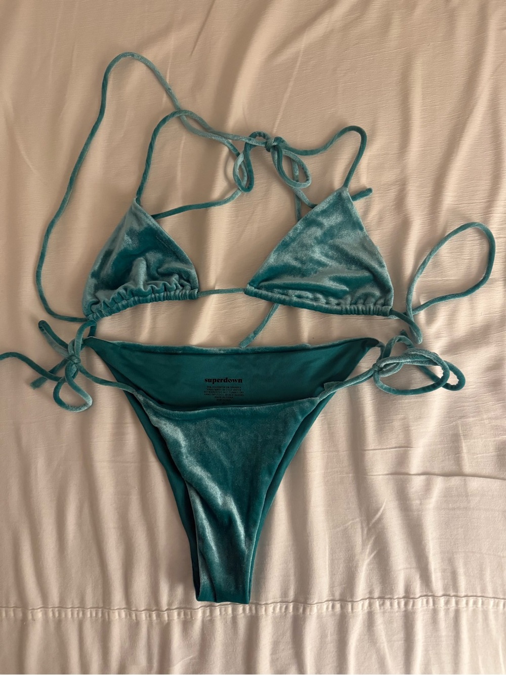 superdown Teal Velvet Triangle Bikini